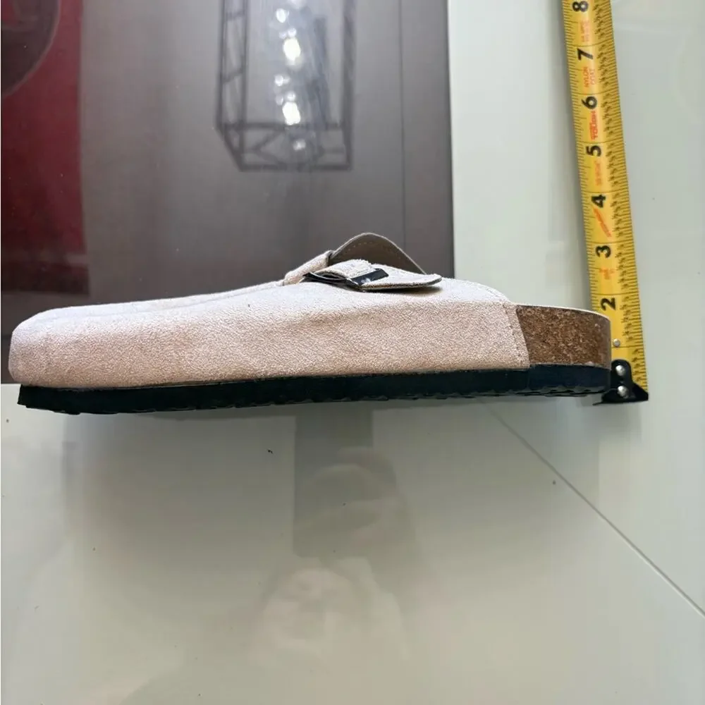 NEW Tan Clog Slides Suede Slip-On Sandals Buckle Comfort Size EU 40/US 7